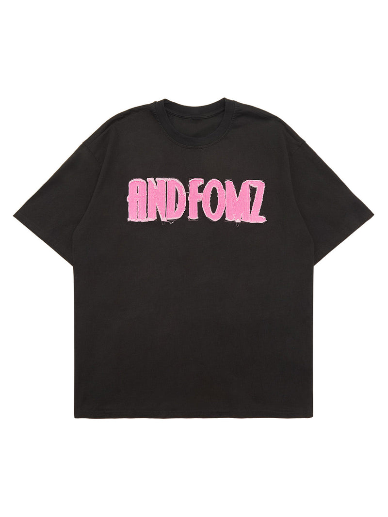 Pink Letter Applique Street Rap T-shirt