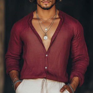 Schlichtes, einfarbiges Langarmhemd für Herren