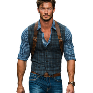 Men's Vintage Plaid Blended V-Neck Slim Vest