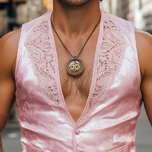 Men's Spring Fashion Retro Lace Splicing Jacquard Satin Slim Vest