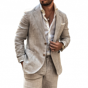 Men's Casual Linen Blended Notched Lapel Single Breasted Slim Fit Blazer