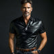 Men's Plain Black Leather Short Sleeve T-Shirt