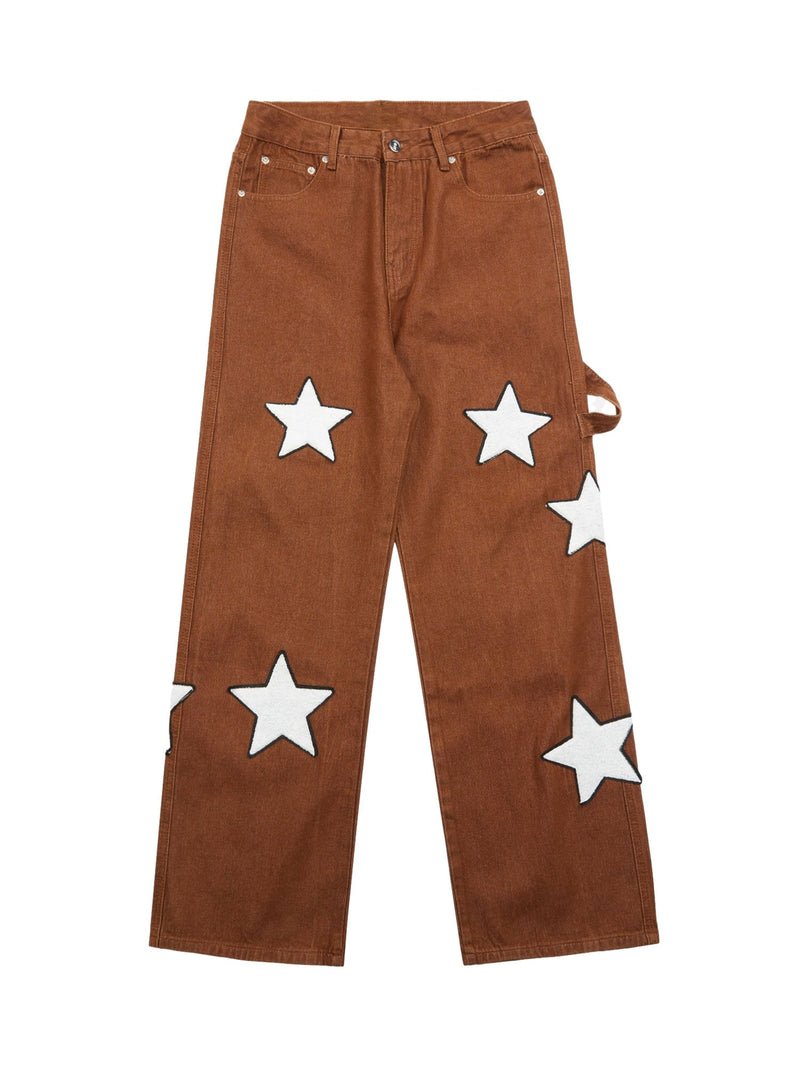 American Retro Embroidered Five-pointed Star Jeans