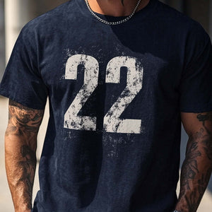 Men's Casual Dark Blue Printed Short-sleeved T-shirt