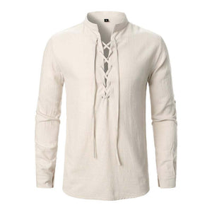 Men's Cotton And Linen Lace-up Casual Long-sleeved Shirt