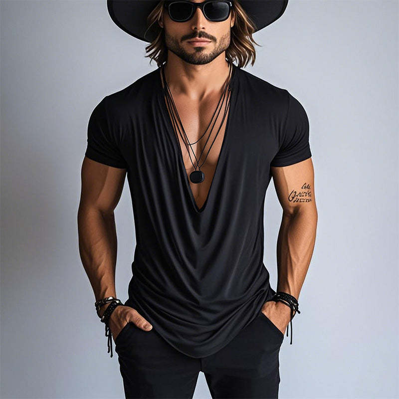 Men's Spring Fashion Simple Swing Collar Short Sleeve T-shirt