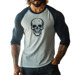 Men's Retro Skull Print Colorblock Casual Sports Round Neck Long Sleeve T-shirt