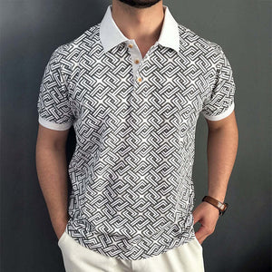 Men's Retro Casual Geometric Print Lapel Short Sleeve Polo Shirt