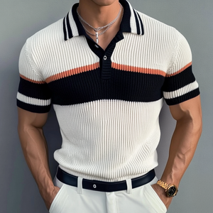 Lässiges Herren-Poloshirt mit kontrastierendem Revers und schmaler Passform, gestrickt, kurzärmelig