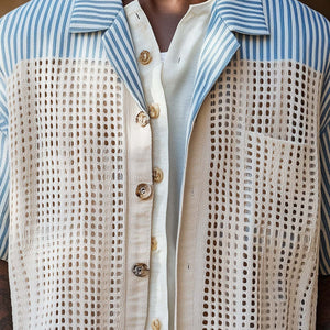 Men's Woven Hollow Stitching Short Sleeve Shirt
