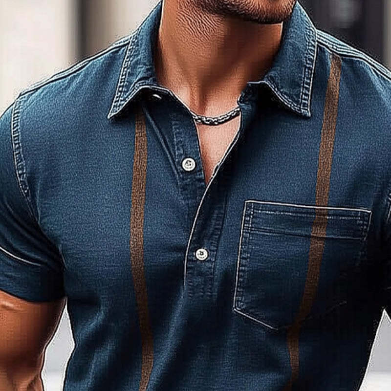 Herren Sommer Retro Dunkelblaues Polokragen Denim T-Shirt
