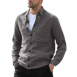 Men's Casual Skin-friendly Ice Silk Wrinkled Long-sleeved Shirt