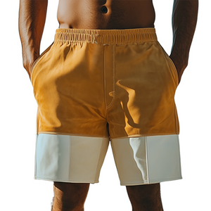 Herren Frühling und Sommer Mode Lässige Kontrastfarben Nähte Elastische Taille Wildleder Shorts