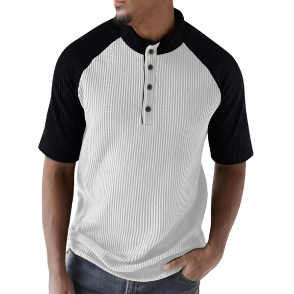 Lässiges Herren-T-Shirt mit Henley-Kragen und kontrastfarbenen, lockeren Kurzarm