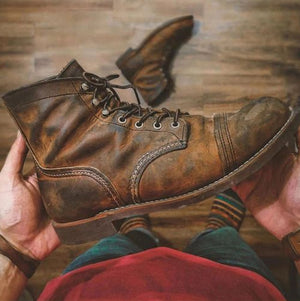 Mne's Vintage Martin Boots Schnürstiefel Braun Lässig Einfarbig Winter Runde Zehen Verdickte Herrenstiefel