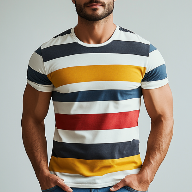 Klassisches, lässiges Herren-T-Shirt aus Baumwolle mit Rundhalsausschnitt und schmaler Passform, kurzärmelig
