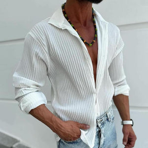 Herren Freizeithemd mit einfarbigem, gestreiftem Revers und langen Ärmeln