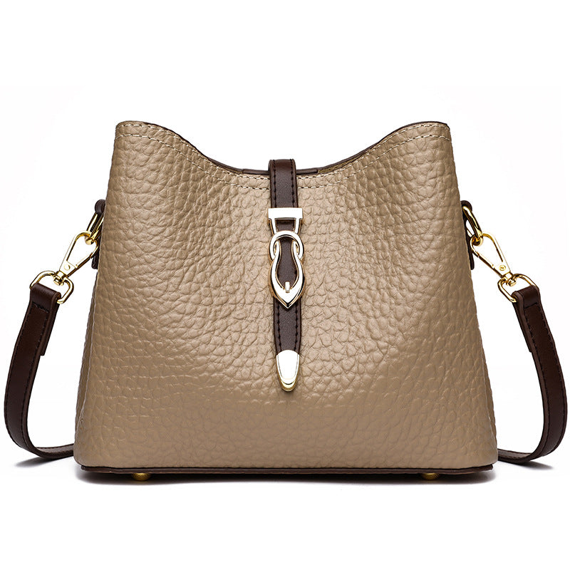 GENUINE LEATHER WOMEN'S BAG, BUCKET BAG, TOP LAYER, COWHIDE SINGLE SHOULDER CROSSBODY BAG