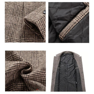 Men's Mid-length Lapel Plaid Woolen Coat