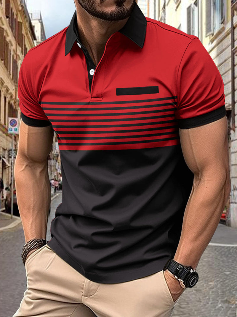 ZIPPER MEN'S PRINTED STRIPED POLO SHIRT