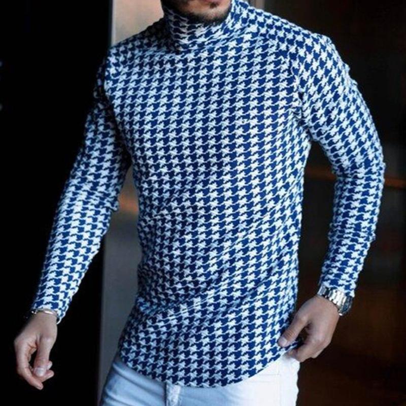 Men's Houndstooth Print Casual Long Sleeve T-Shirt