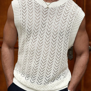 Men's Casual Round Neck Hollow Knitted Loose Tank Top