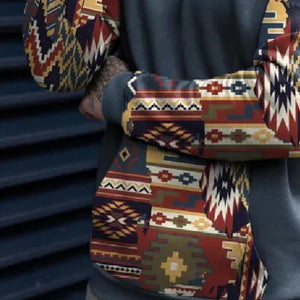 Herren-Hoodie im Retro-Stil mit geometrischem Print im Ethno-Stil