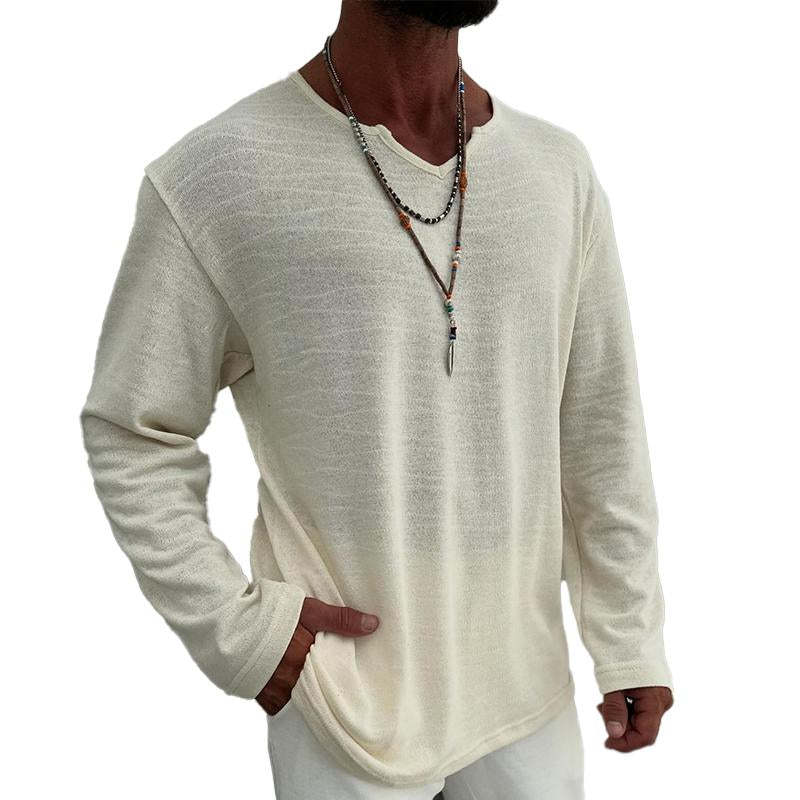 Lässiges, gemischtes Langarm-T-Shirt mit V-Ausschnitt für Herren