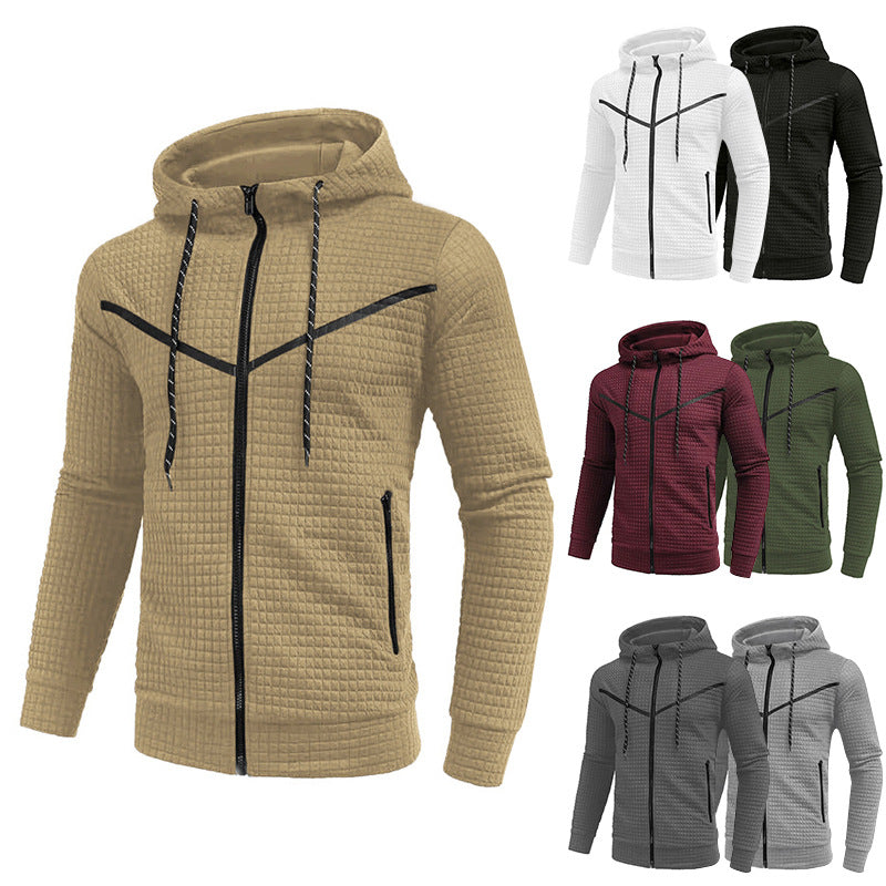 JACQUARD SMALL SQUARE HOODED SLIM FIT AUTUMN AND WINTER ZIPPER HOODIE