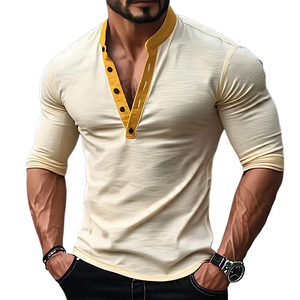 Herren Vintage Slim Fit Henley-Ausschnitt Stretch Langarm-T-Shirt