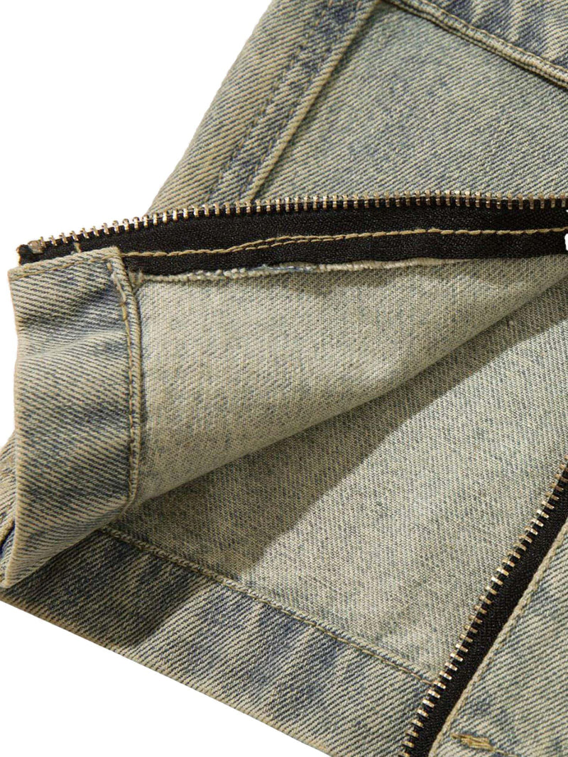 Street Zipper Design Washed Jeans