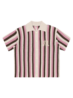 Striped Embroidered Short-sleeved Shirt