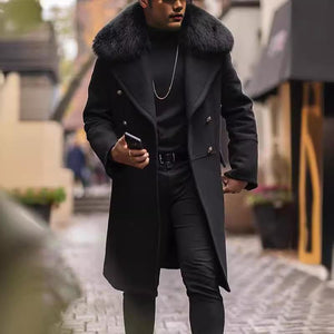 Men's Winter Fur Collar Mid-length Coat