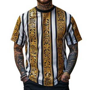 Herren-T-Shirt mit Rundhalsausschnitt und kurzen Ärmeln im Retro-Stil und Barock-Print