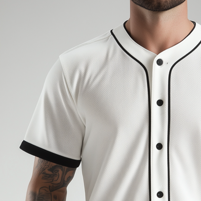 Men's Retro Casual Solid Color Mesh Sports Button Baseball Short Sleeve T-Shirt