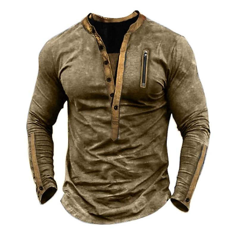 Taktisches Herren-T-Shirt mit Henley-Ausschnitt und Reißverschluss für den Außenbereich