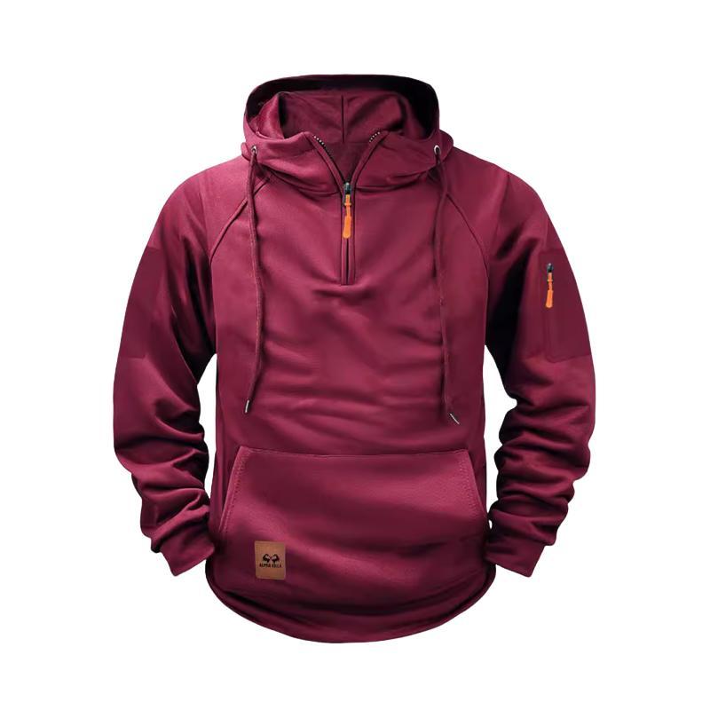 Men's Solid Zip-Up Hoodie Raglan Sleeve Sweatshirt