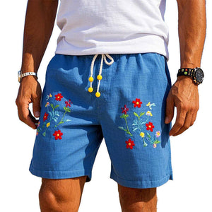 Herren-Shorts aus Mischgewebe mit Blumenstickerei