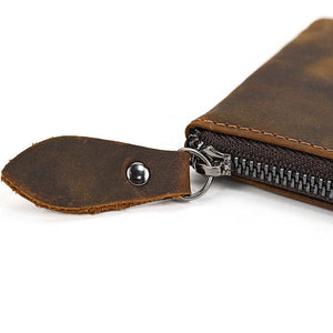 Herren Vintage Crazy Horse Leder Große Kapazität Reißverschluss Lange Brieftasche 