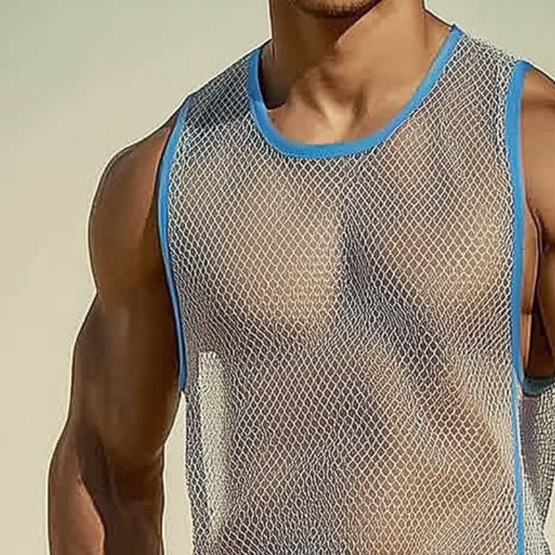 Men's Casual Sports Mesh Color Block Crew Neck Tank Top