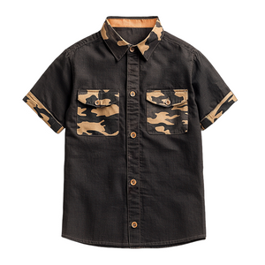 Herren Retro Casual Camouflage Bedrucktes Kurzarmhemd mit Knopfrevers