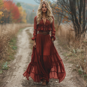 Retro-Leinenkleid mit V-Ausschnitt und Spitze für Damen, langärmeliger langer Rock, pastoraler Stil