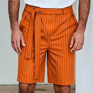 Herren-Shorts, Frühling/Sommer, modisch, gestreift, lässig, knielang (inkl. Gürtel)