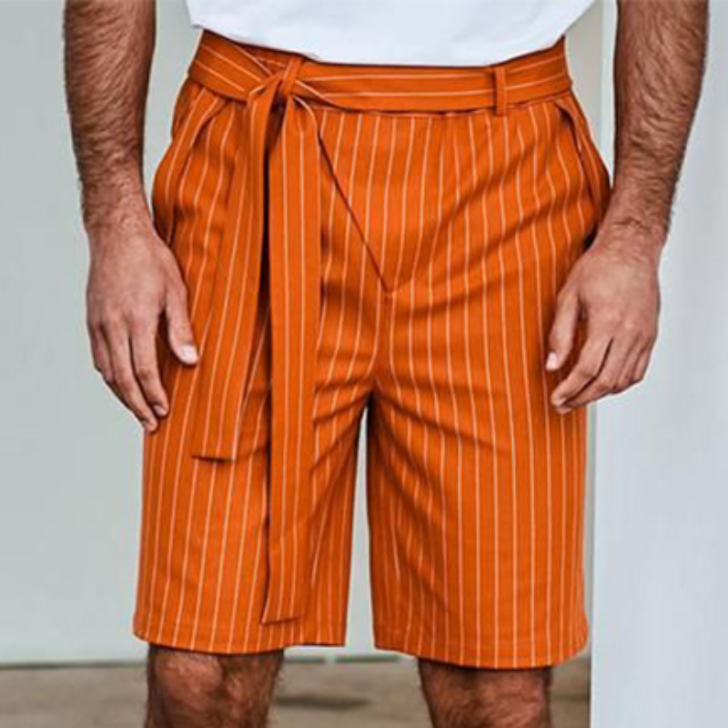 Herren-Shorts, Frühling/Sommer, modisch, gestreift, lässig, knielang (inkl. Gürtel)