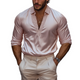 Men's Fashion Casual Slim Fit Lace And Satin Splicing Deep V Neck Long Sleeve Shirt
