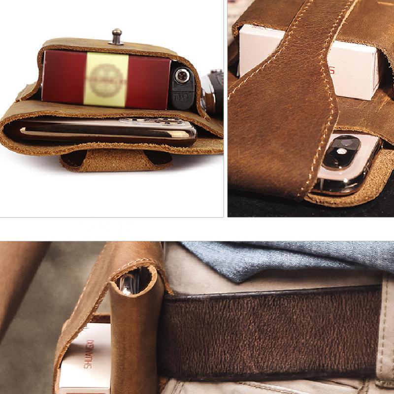 Men's Retro Casual Cell Phone Leather Waist Bag