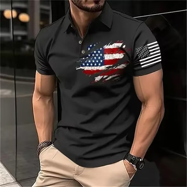 USA FLAG CASUAL PULLOVER POLO SHIRT