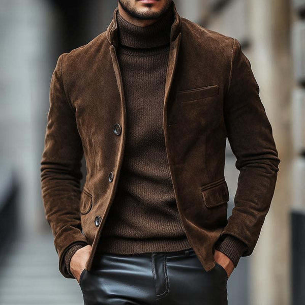 Herren Vintage Stehkragen Wildleder Slim Kurzblazer