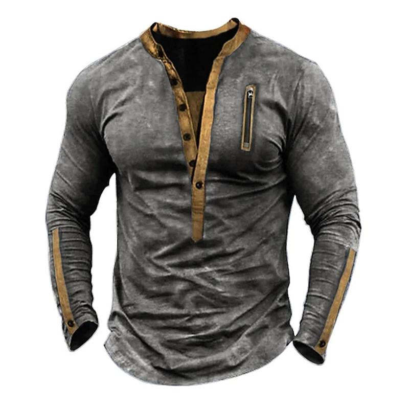 Taktisches Herren-T-Shirt mit Henley-Ausschnitt und Reißverschluss für den Außenbereich