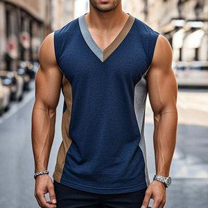 Lässiges Retro-Tanktop mit Colorblock-V-Ausschnitt für Herren